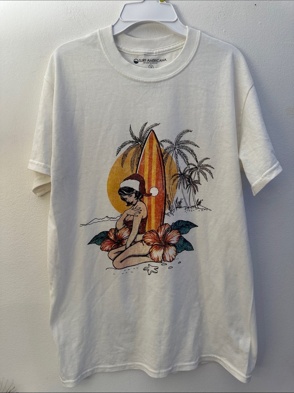 Cream Graphic Tee - Vintage Surf Girl Print - Like New no tag